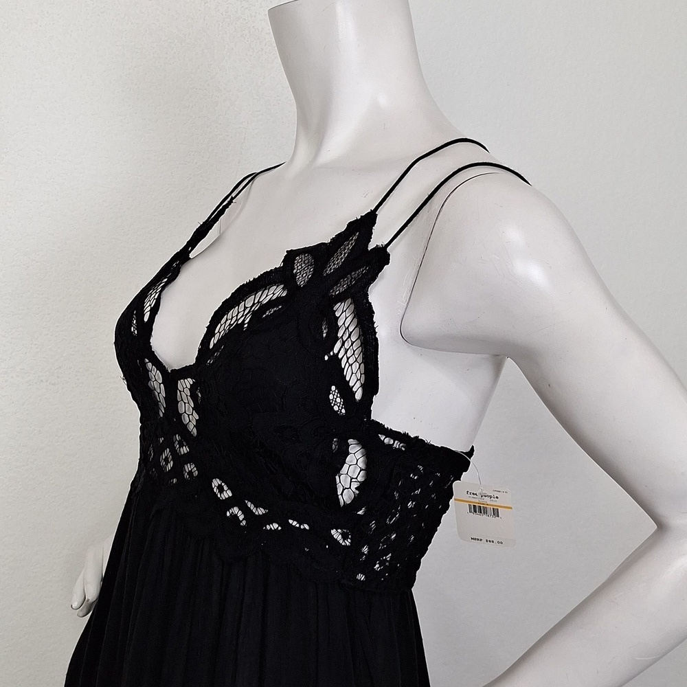 Free People "NEW" Black Adella Boho Whimsigoth Crochet Lace Slip Dress Size S - Picture 10 of 14